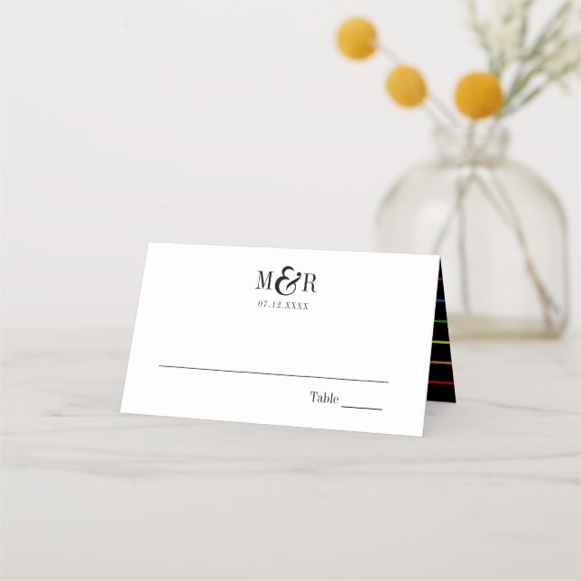 Rainbow Pinstripe Pride Wedding | Place Card (Front)