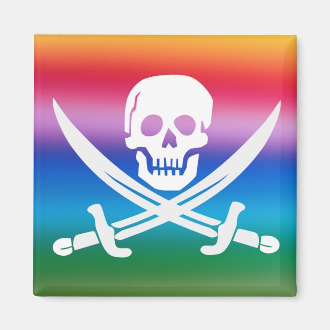 Rainbow Pirate Jolly Roger Magnet (Front)