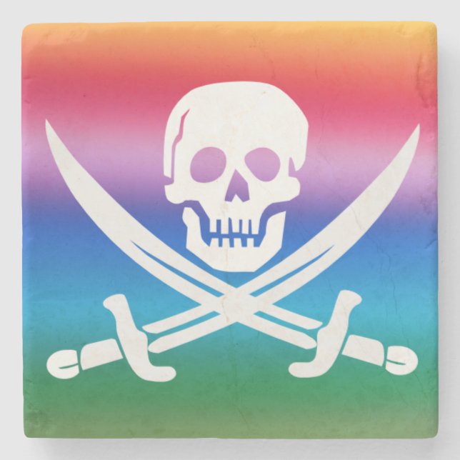 Rainbow Pirate Jolly Roger Stone Coaster (Front)