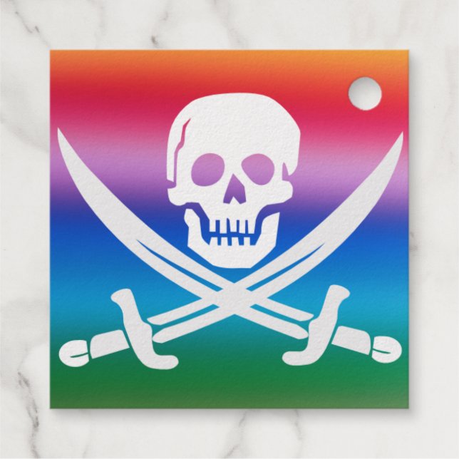 Rainbow Pirate Pride Jolly Roger Foil Favour Tag (Back)