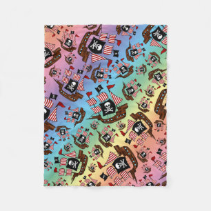 Rainbow pirate ship pattern fleece blanket