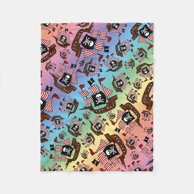 Rainbow pirate ship pattern fleece blanket (Front)