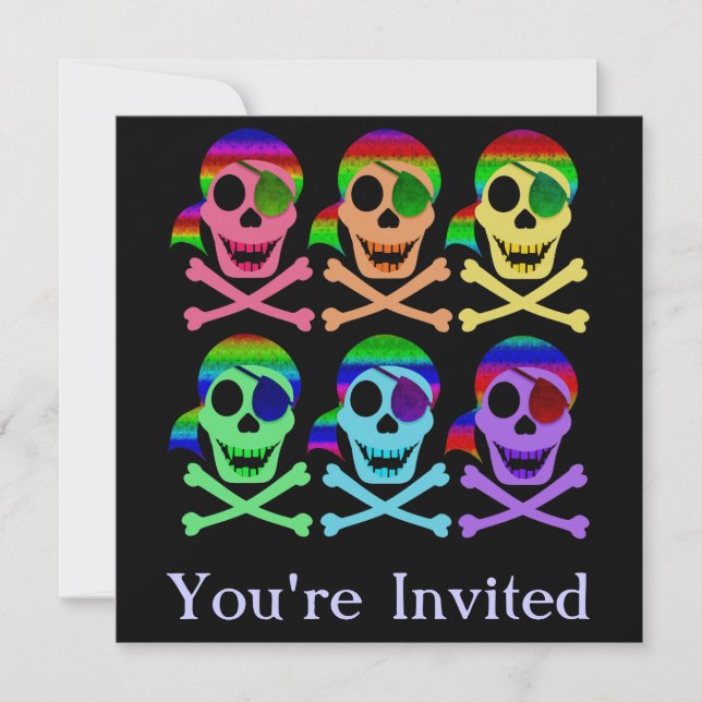 Rainbow Pirate Skulls Invitations (Front)