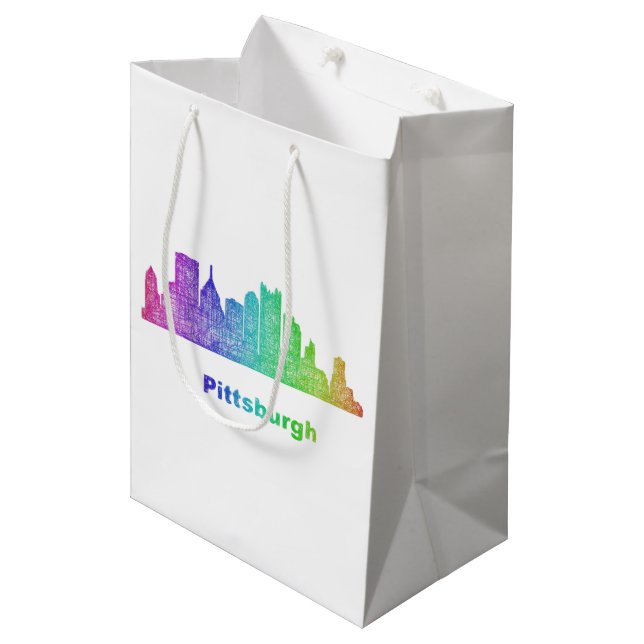 Rainbow Pittsburgh skyline Medium Gift Bag (Front Angled)