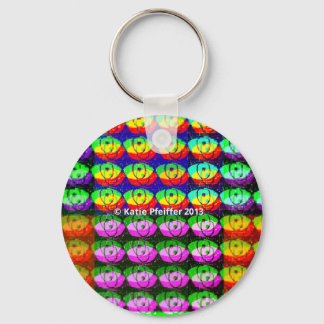 Rainbow Pixel Eyes Key Ring