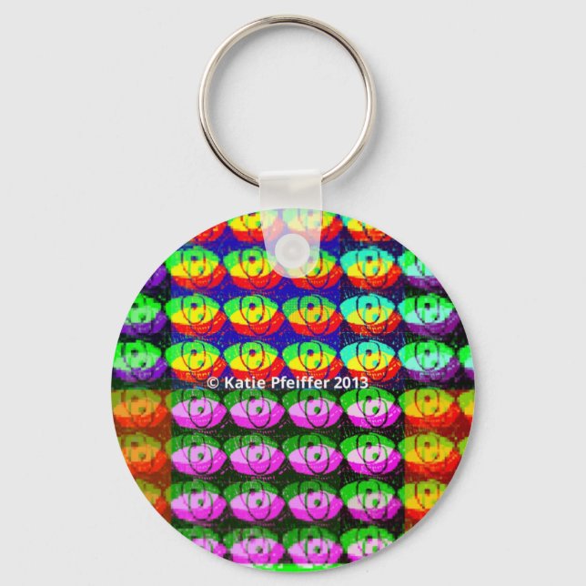 Rainbow Pixel Eyes Key Ring (Front)