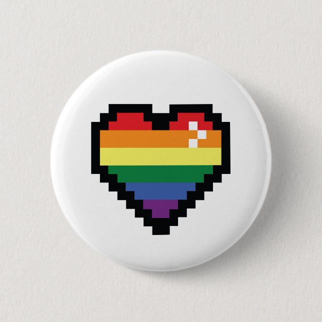 Rainbow Pixel Heart 6 Cm Round Badge (Front)