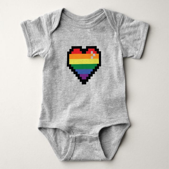 Rainbow Pixel Heart Baby Bodysuit (Front)