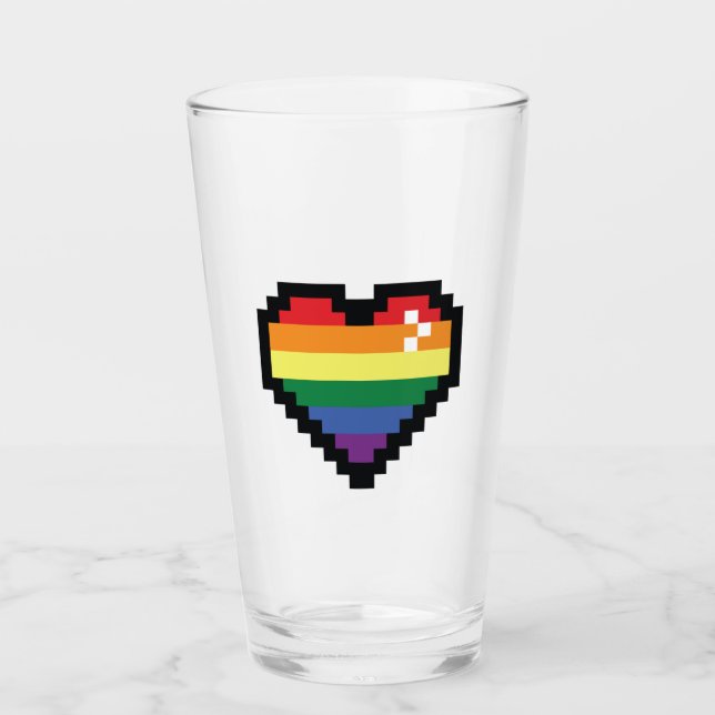 Rainbow Pixel Heart Glass (Front)