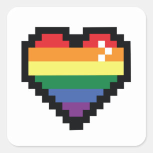 Rainbow Pixel Heart Square Sticker