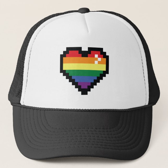Rainbow Pixel Heart Trucker Hat (Front)