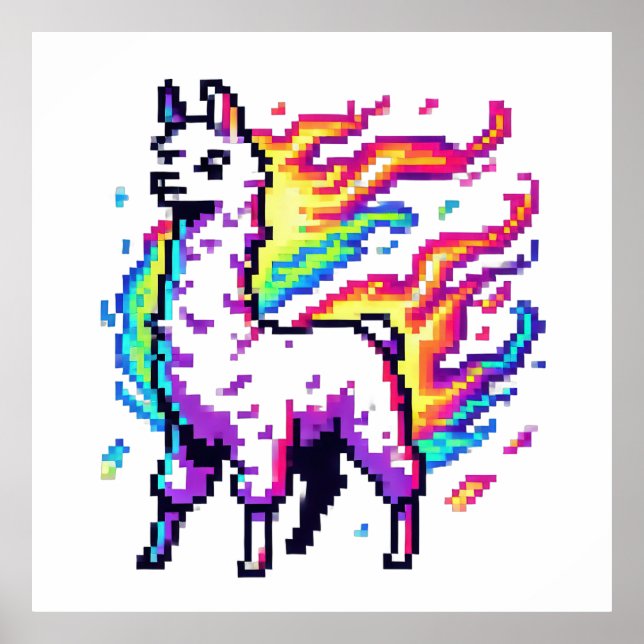 Rainbow Pixel Llama Poster (Front)