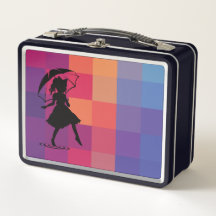 Rainbow Pixel Silhouette Girl Metal Lunchbox