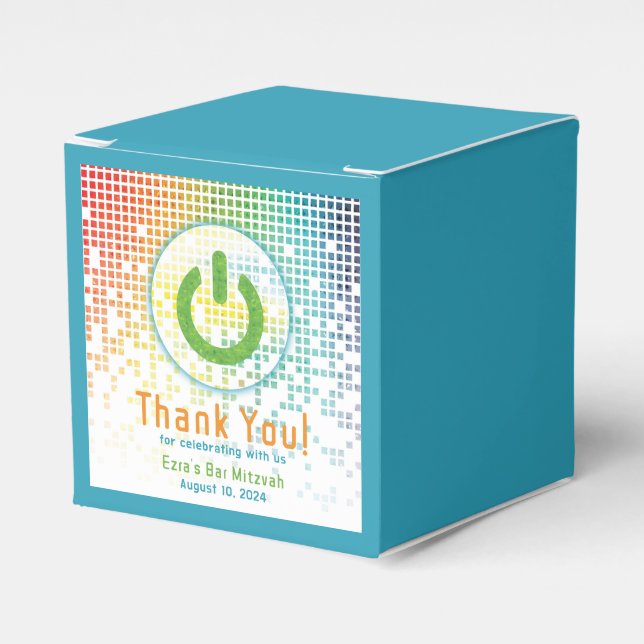 Rainbow Pixels Video Game Gamer Bar Mitzvah Favour Box (Front Side)