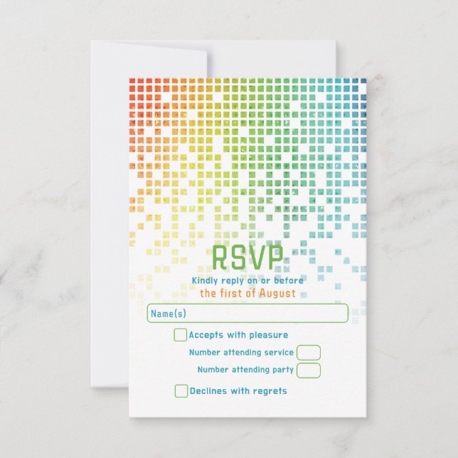 Rainbow Pixels Video Game Gamer Bar Mitzvah  RSVP Card (Front)