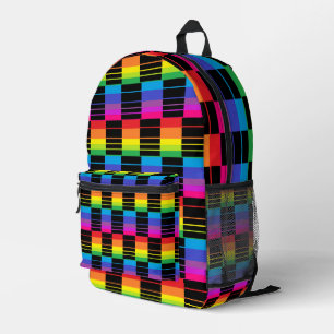 Rainbow Plaid Backpack With Black Detail