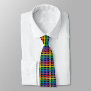 Rainbow Plaid Black Tie