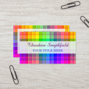 Rainbow Plaid Bright Colourful Chequered Business Card
