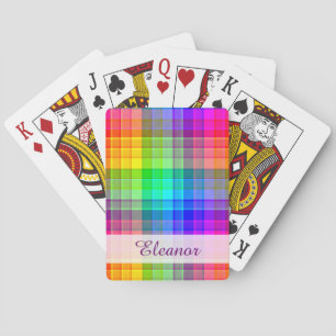 Rainbow Plaid Colourful   Add Your Name Playing Cards