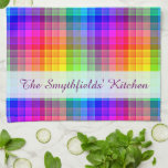 Rainbow Plaid Colourful | Add Your Name Tea Towel<br><div class="desc">This rainbow plaid pattern is bright and colourful,  with a light texture effect. It's a vivid,  vibrant chequered pattern that looks pretty as is or as a background for your text and photos.</div>