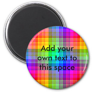 Rainbow Plaid Colourful Pattern   Add Name Magnet