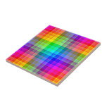 Rainbow Plaid Custom Tile<br><div class="desc">This rainbow plaid pattern is bright and colourful,  with a light texture effect. It's a vivid,  vibrant chequered pattern that looks pretty as is or as a background for your text and photos.</div>