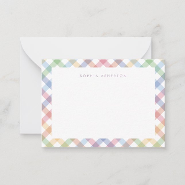 Rainbow plaid cute pastel personalised kid's card (Front)