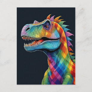 Rainbow Plaid Dinosaur  Postcard