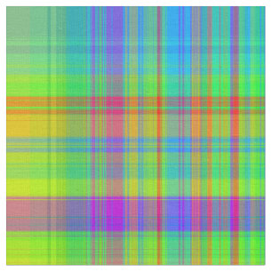 Rainbow Plaid Fabric Bright Colorful Stripes