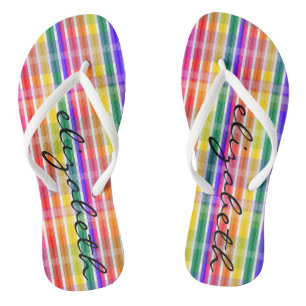 Rainbow Plaid Flip Flops