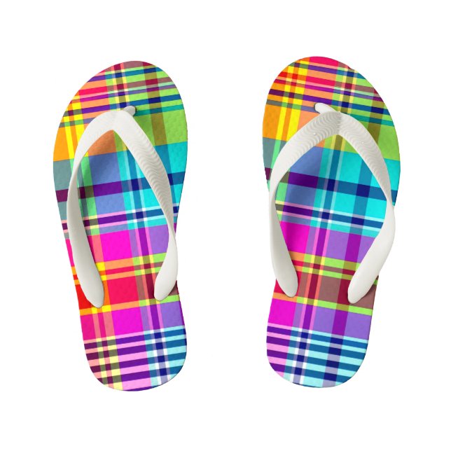 RAINBOW PLAID KID'S FLIP FLOPS (Footbed)