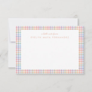 Rainbow plaid pastel gingham personalised kid's card