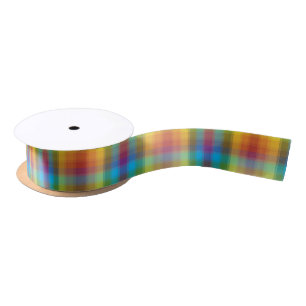 Rainbow Plaid Satin Ribbon
