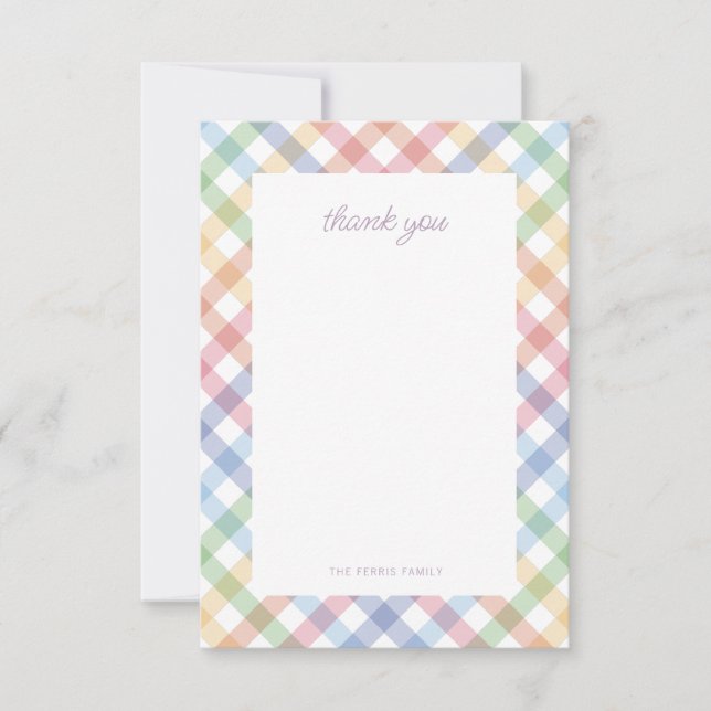 Rainbow plaid simple colourful cute baby shower thank you card (Front)
