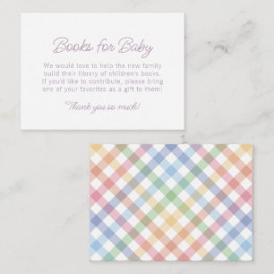 Rainbow plaid simple cute books for baby shower enclosure card