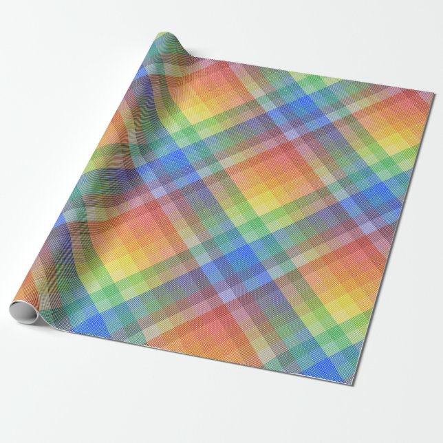 Rainbow Plaid Wrapping Paper (Unrolled)