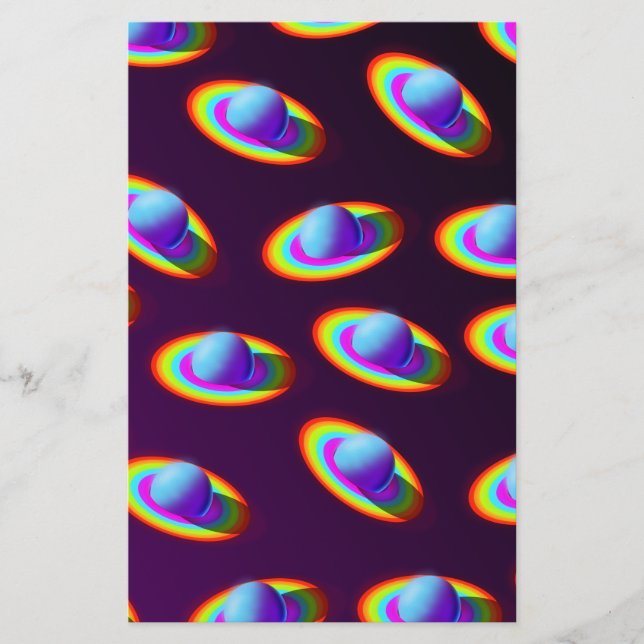Rainbow Planets Pattern Stationery (Front)