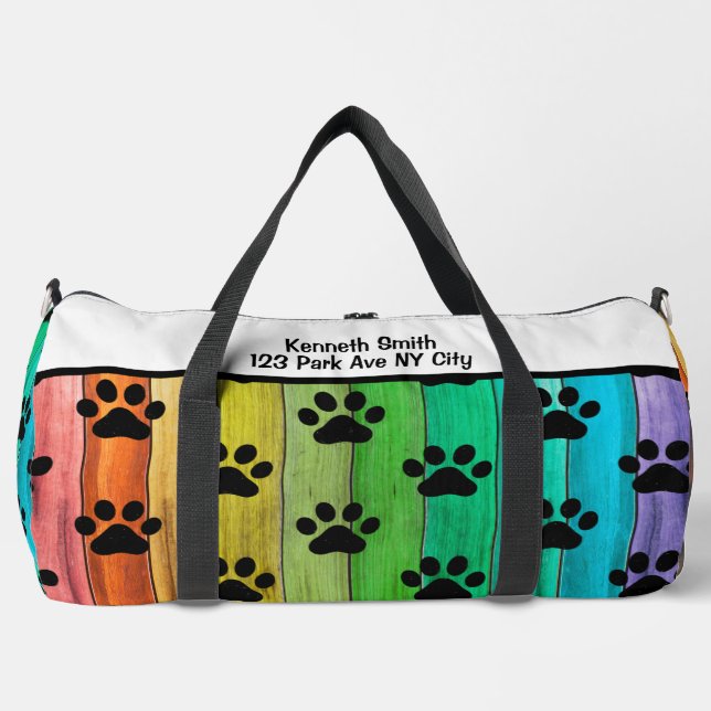 Rainbow Plank Paw Print Pet monogram personalise Duffle Bag (Front)