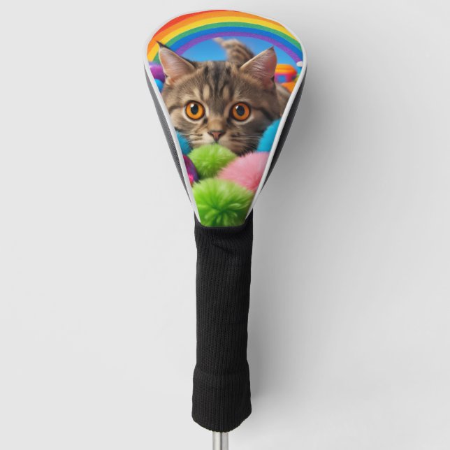 Rainbow Playtime Kitten Adorable Tabby Cat Golf Head Cover (Front)