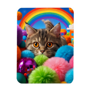 Rainbow Playtime Kitten Adorable Tabby Cat Magnet