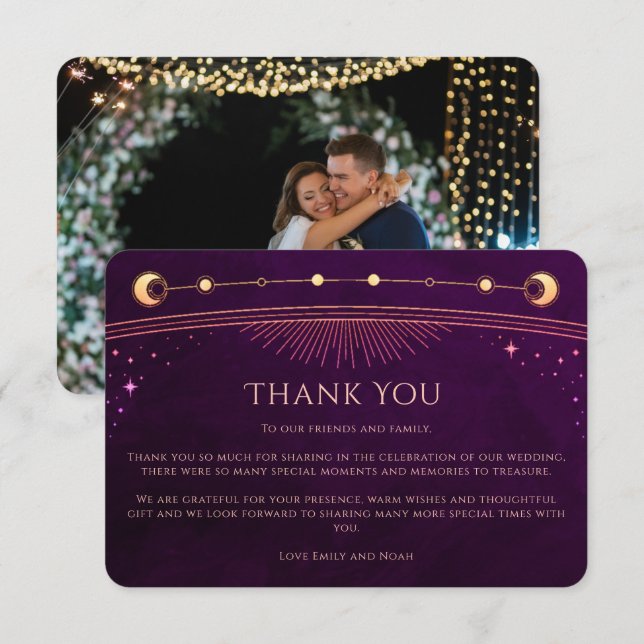 Rainbow Plum Celestial Wedding Thank You Card (Front/Back)