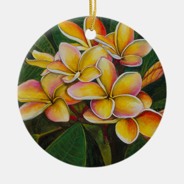 Rainbow Plumeria Ceramic Tree Decoration (Front)