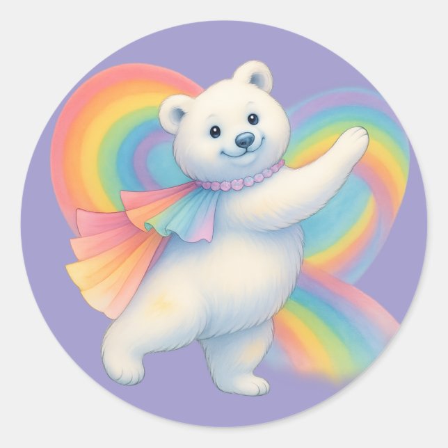 Rainbow Polar Bear Kids Sticker – Cute Character  (Front)