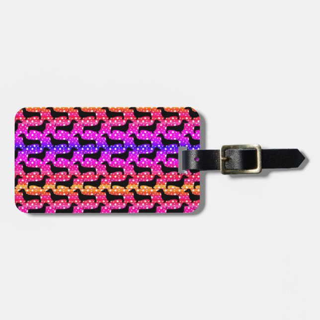 Rainbow Polka Dachshunds Luggage Tag (Front Horizontal)