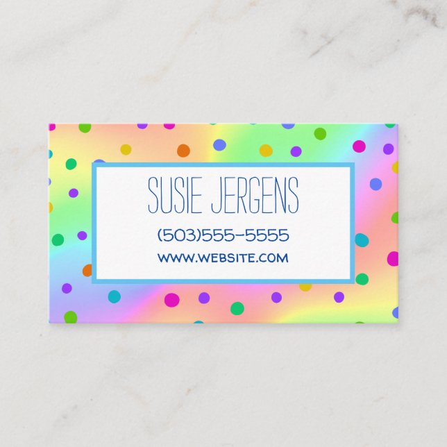 Rainbow Polka Dot Customisable Business Cards (Front)