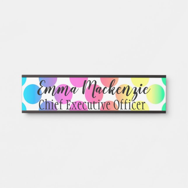 Rainbow Polka Dot Office Door Sign Name Plate (Front)