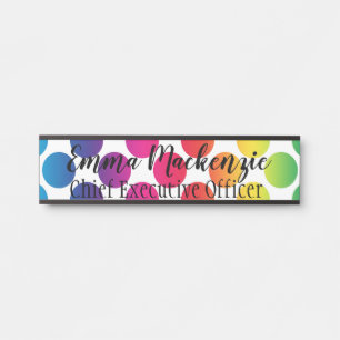 Rainbow Polka Dot Office Door Sign Name Plate