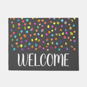 rainbow polka dot theme welcome mat