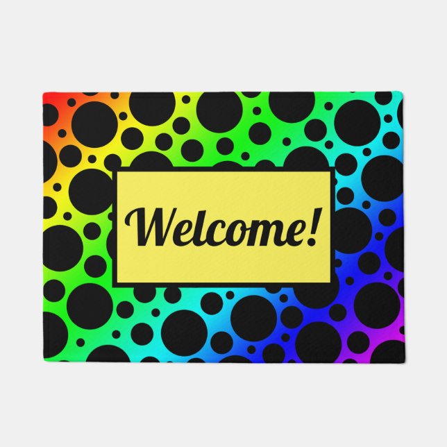 Rainbow Polka Dot Welcome Doormat (Front)