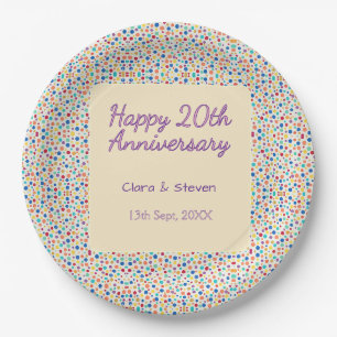 rainbow polka dots 20th anniversary purple orange paper plate